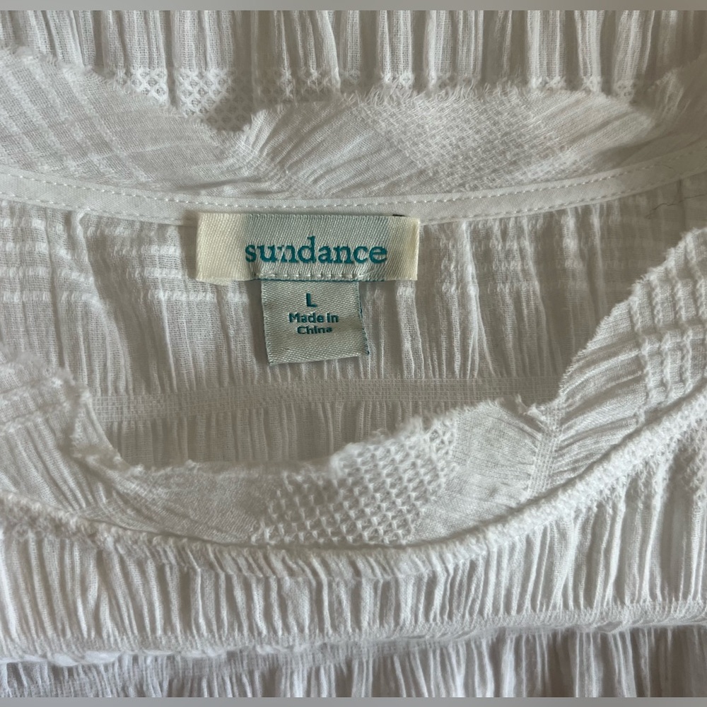 Sundance White Textured Short-Sleeve Blouse - Picture 10 of 13